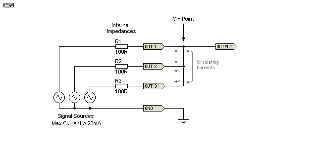 stereo audio mixer circuit