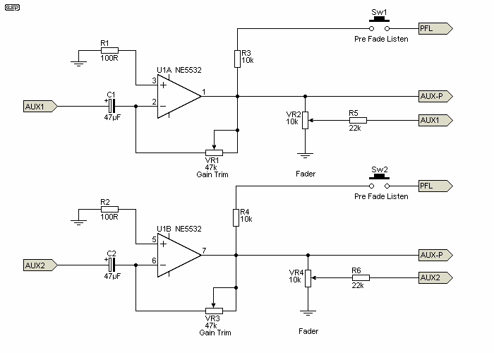 stereo audio mixer circuit