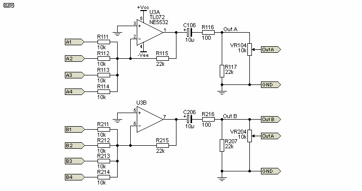 stereo audio mixer circuit